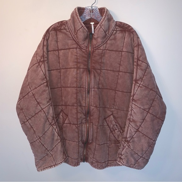 Free People Dolman Quilted Jacket Cherry Cola L - Picture 10 of 16